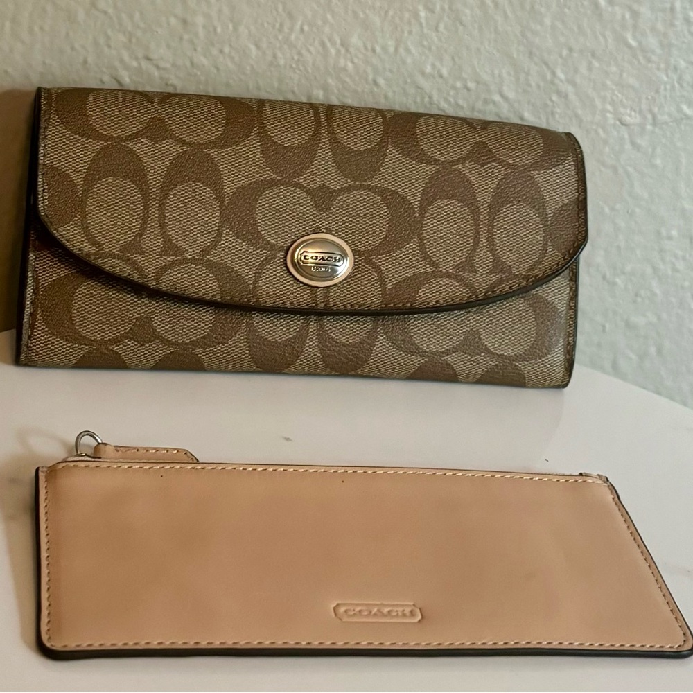 Authentic Coach F52601 SIGNATURE CANVAS POP SLIM ENVELOPE WALLET KHAKI/GOLD